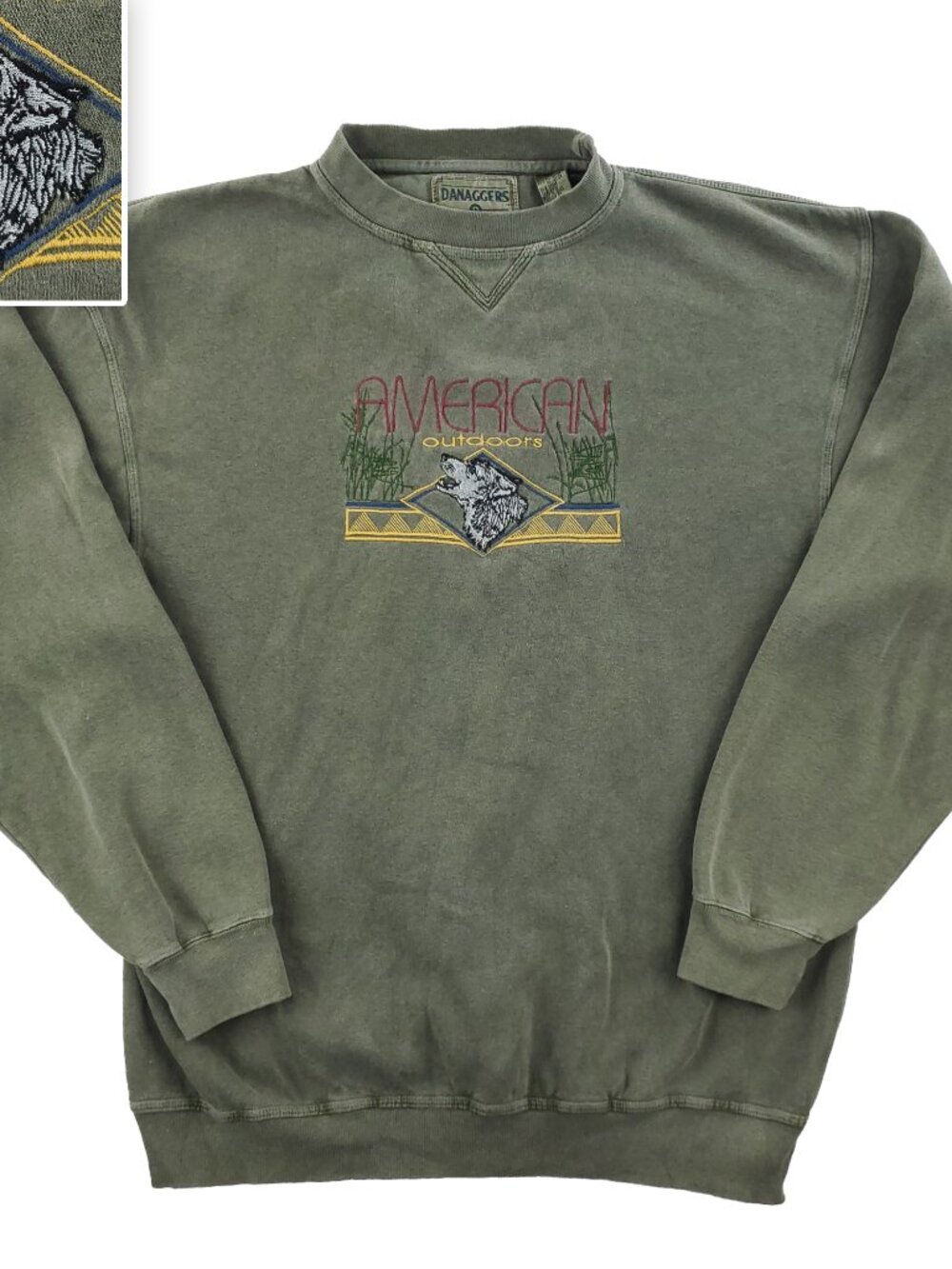 Vintage Dog Sweatshirt Crewneck American Outdoors Embroidered Danaggers Large